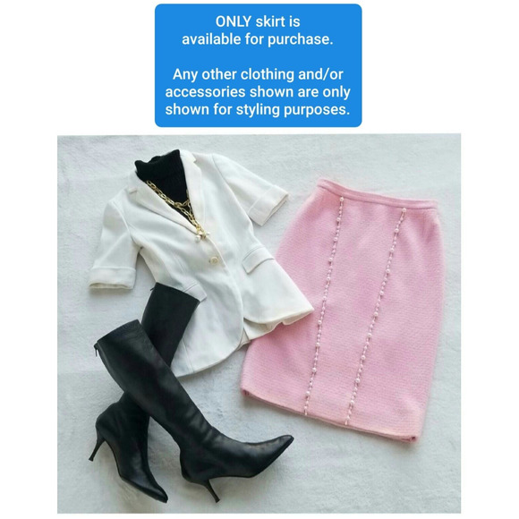 CHANEL vintage 1980's pretty-in-pink "beaded pearl bouclé" skirt fr-38 / us-6 - Picture 10 of 10